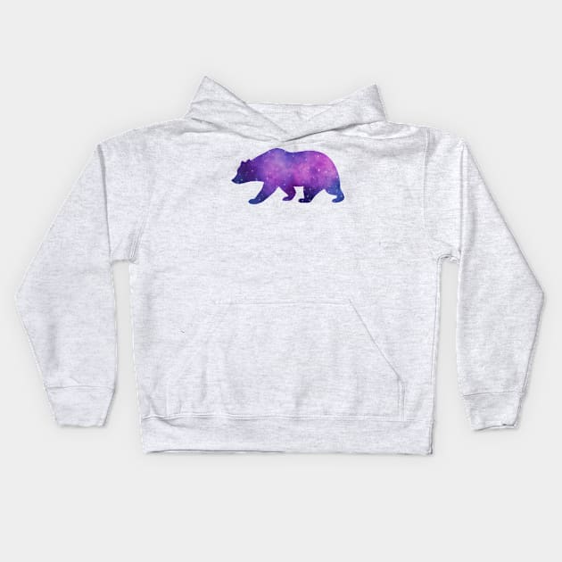 Grizzly Bear Spirit Animal Galaxy Silhouette with Stars Kids Hoodie by ichewsyou